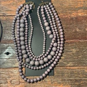 BaubleBar Gray Beaded Multi-Row Statement Necklace